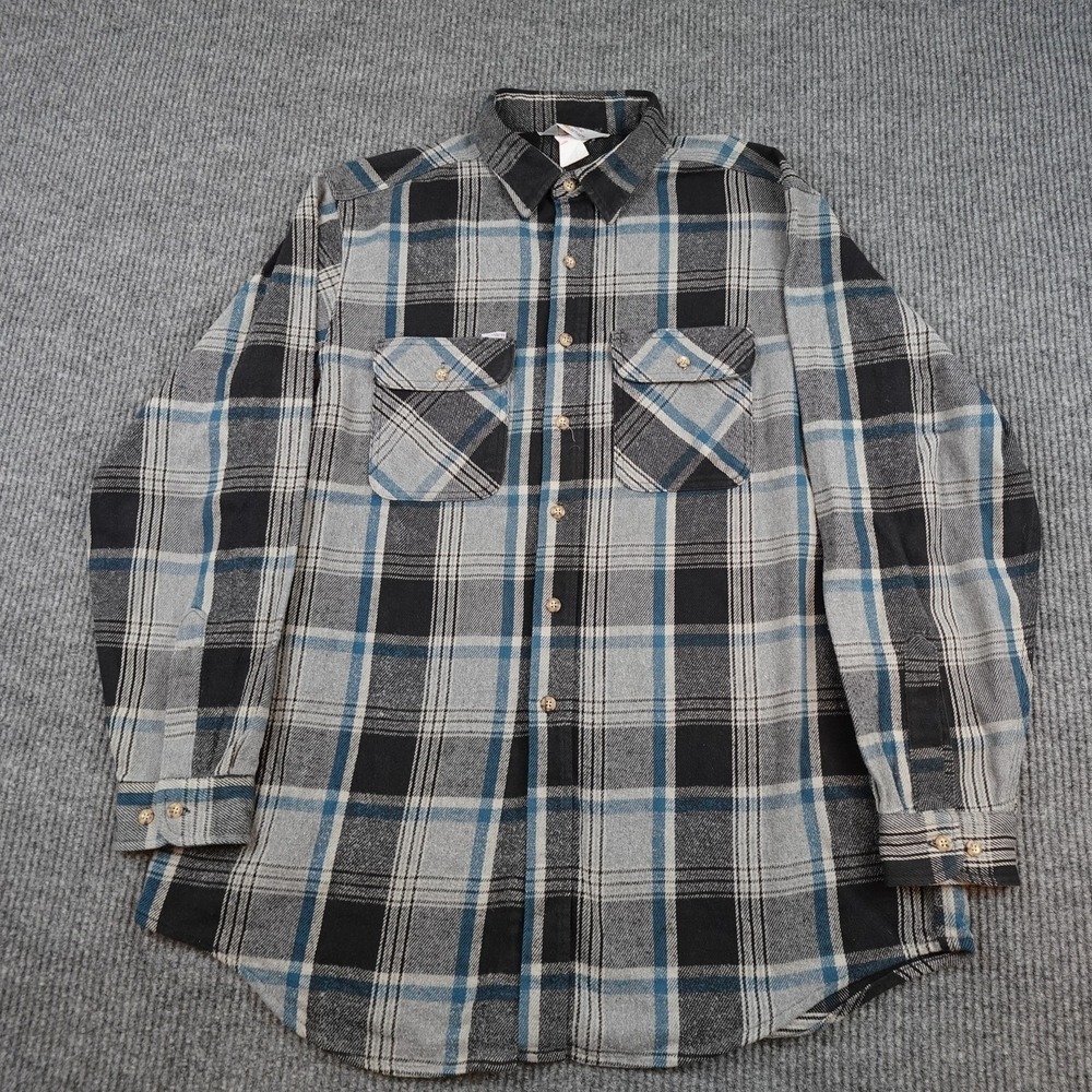 Vintage Carhartt Flannel Shirt Mens XL Gray Plaid Button Up USA Workwear
